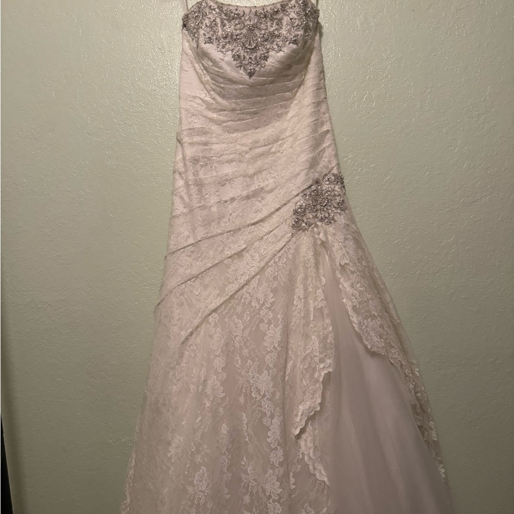 David's Bridal Strapless, Lace Fit and Flare Wedding Dress - Style YP3344 - Picture 6 of 16